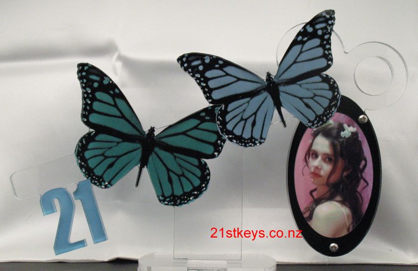 Lilac and Pink Twin Butterfly 21st Birthday Key